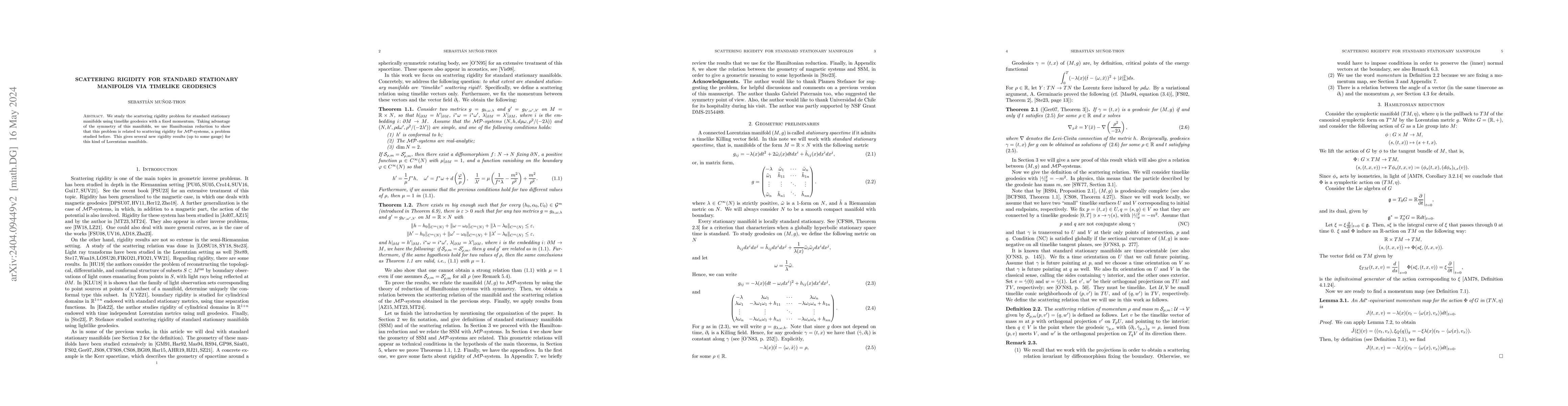 Thumbnail for Scattering rigidity for standard stationary manifolds via timelike
  geodesics