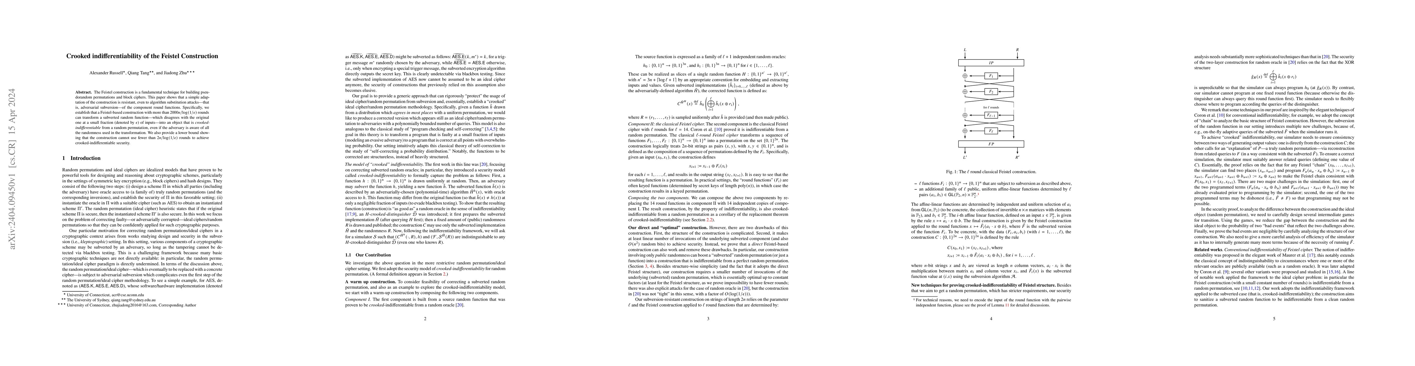 Thumbnail for Crooked indifferentiability of the Feistel Construction