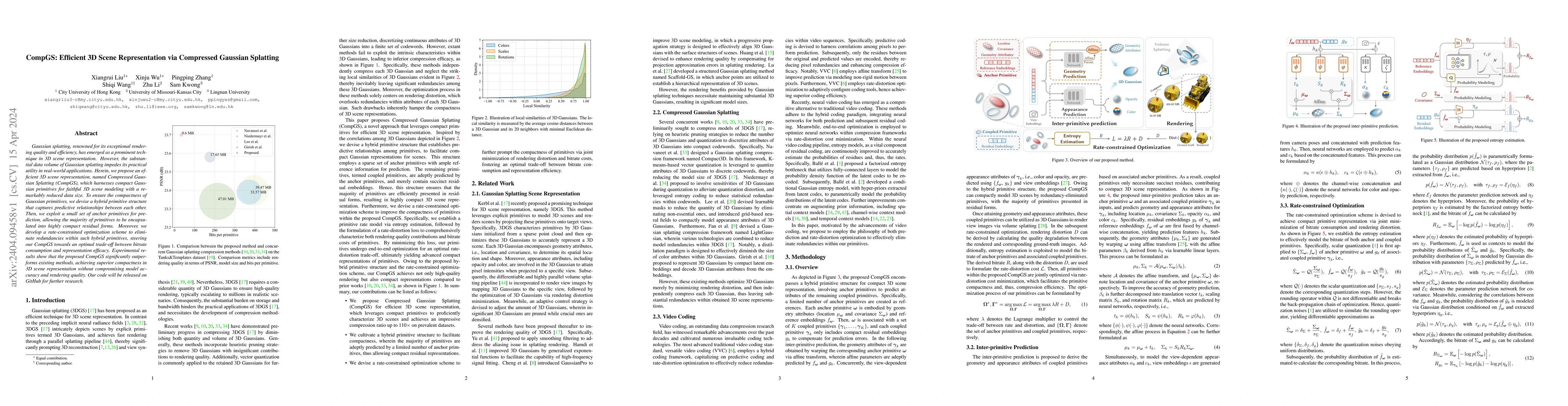 Thumbnail for CompGS: Efficient 3D Scene Representation via Compressed Gaussian
  Splatting