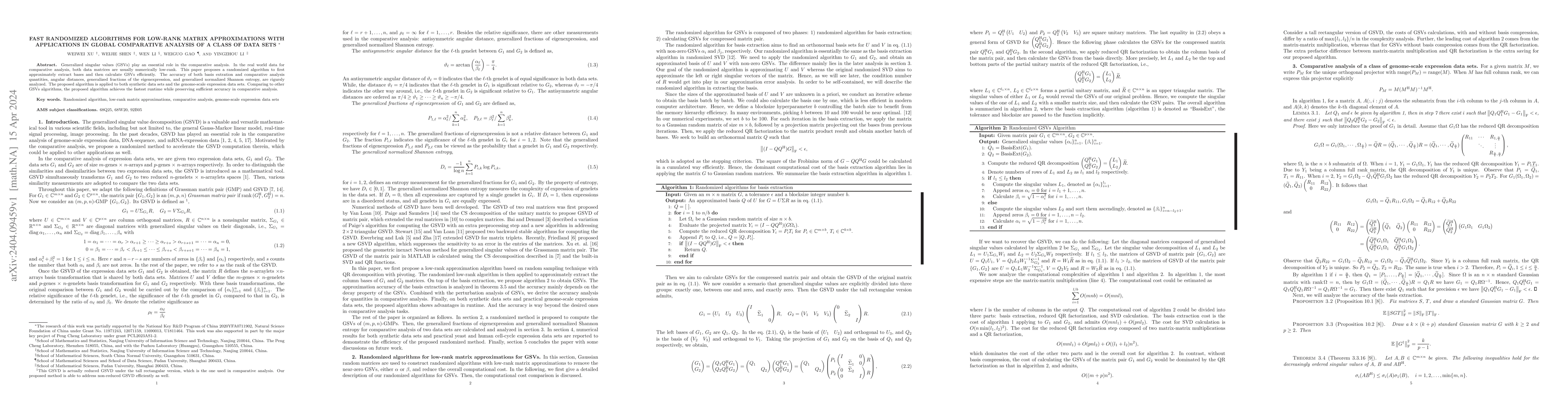 Thumbnail for Fast randomized algorithms for low-rank matrix approximations with
  applications in global comparative analysis of a class of data sets