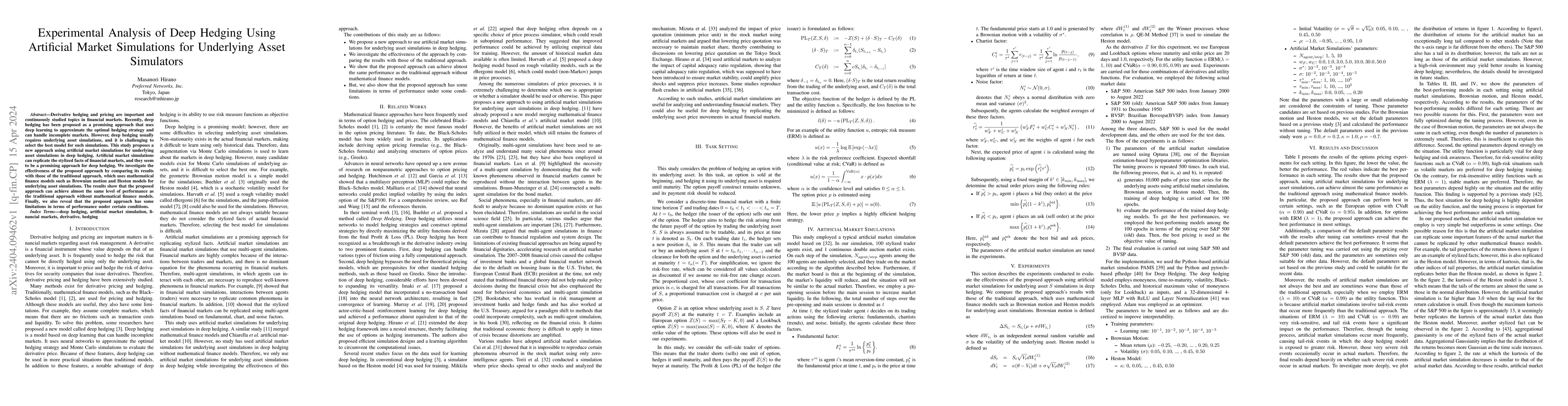 Thumbnail for Experimental Analysis of Deep Hedging Using Artificial Market
  Simulations for Underlying Asset Simulators