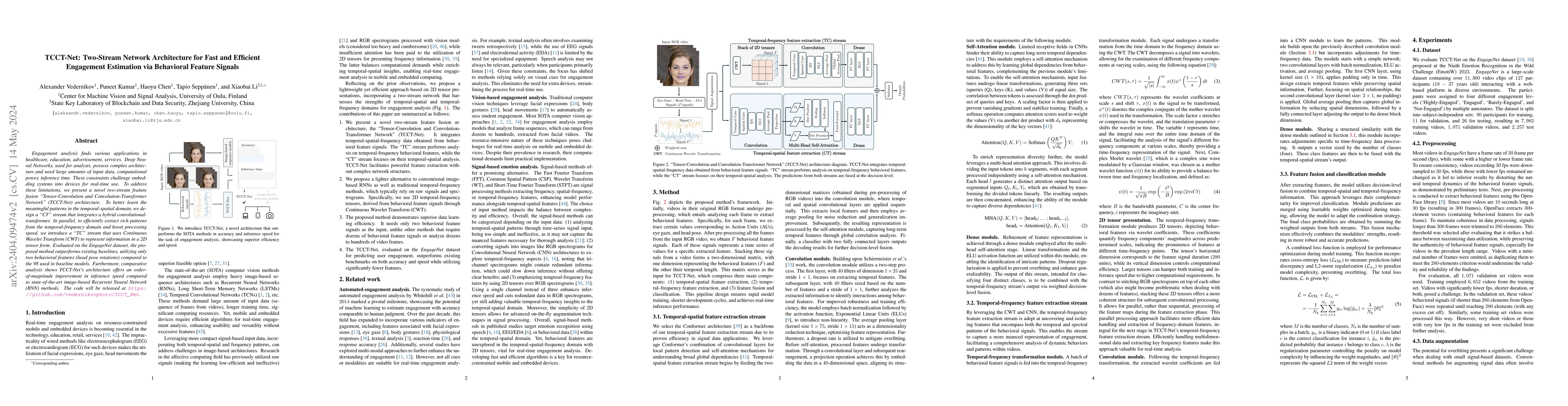 Thumbnail for TCCT-Net: Two-Stream Network Architecture for Fast and Efficient
  Engagement Estimation via Behavioral Feature Signals