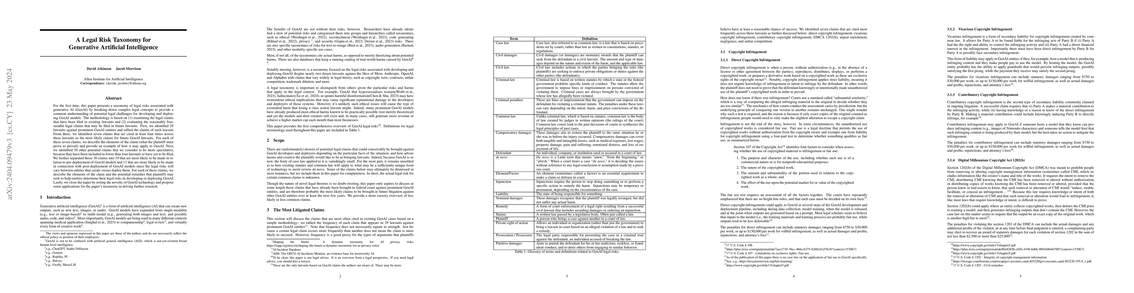 Thumbnail for A Legal Risk Taxonomy for Generative Artificial Intelligence