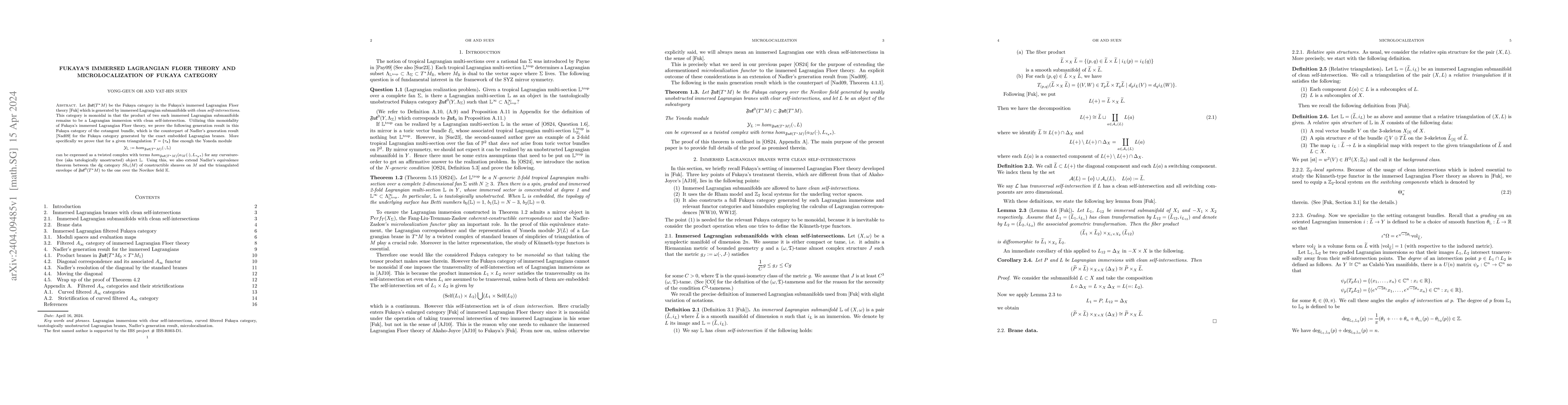 Thumbnail for Fukaya's immersed Lagrangian Floer theory and microlocalization of
  Fukaya category