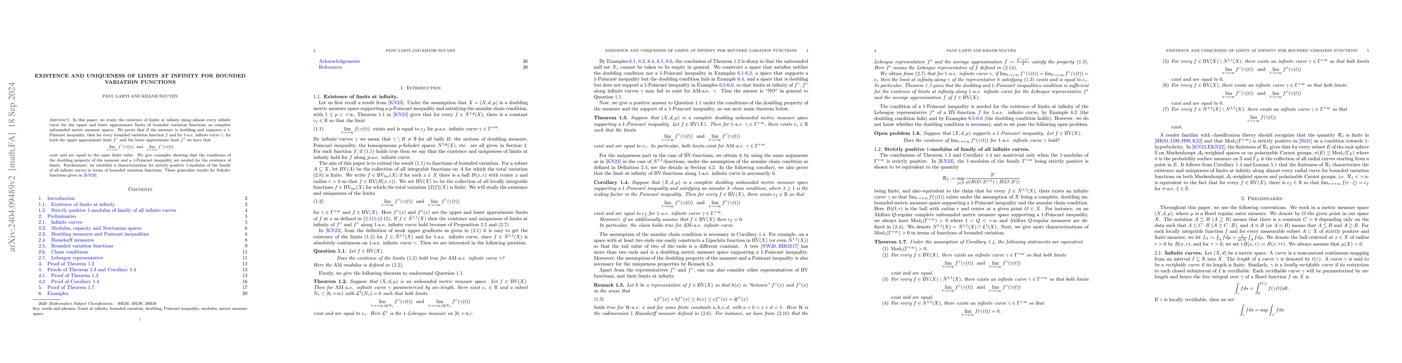 Thumbnail for Existence and uniqueness of limits at infinity for bounded variation
  functions