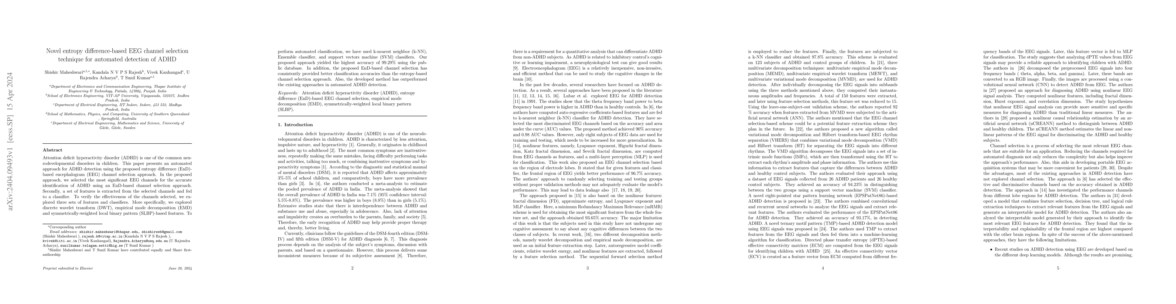 Thumbnail for Novel entropy difference-based EEG channel selection technique for
  automated detection of ADHD