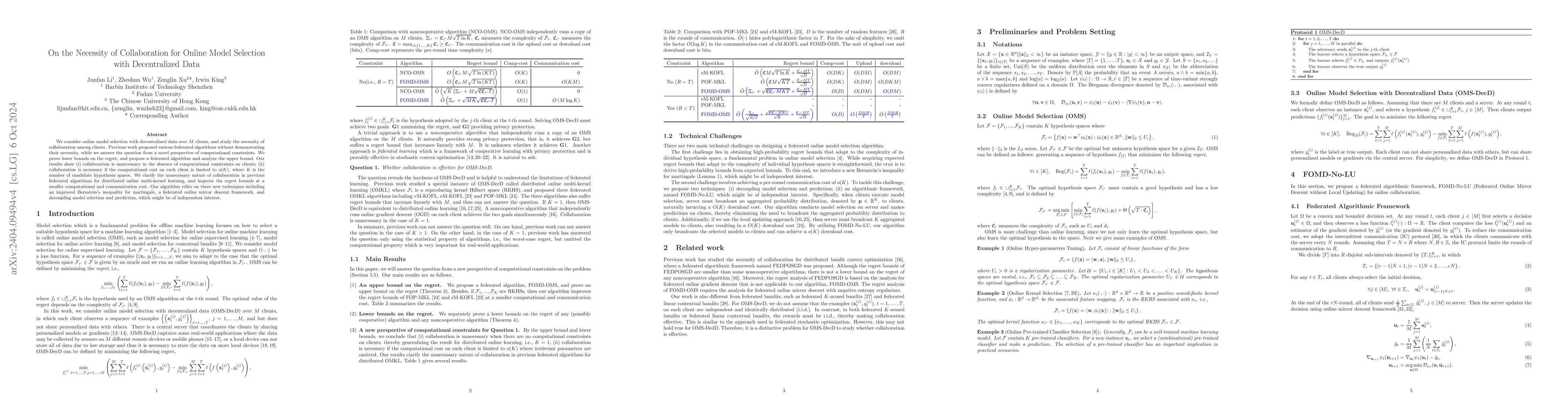 Thumbnail for On the Necessity of Collaboration in Online Model Selection with
  Decentralized Data