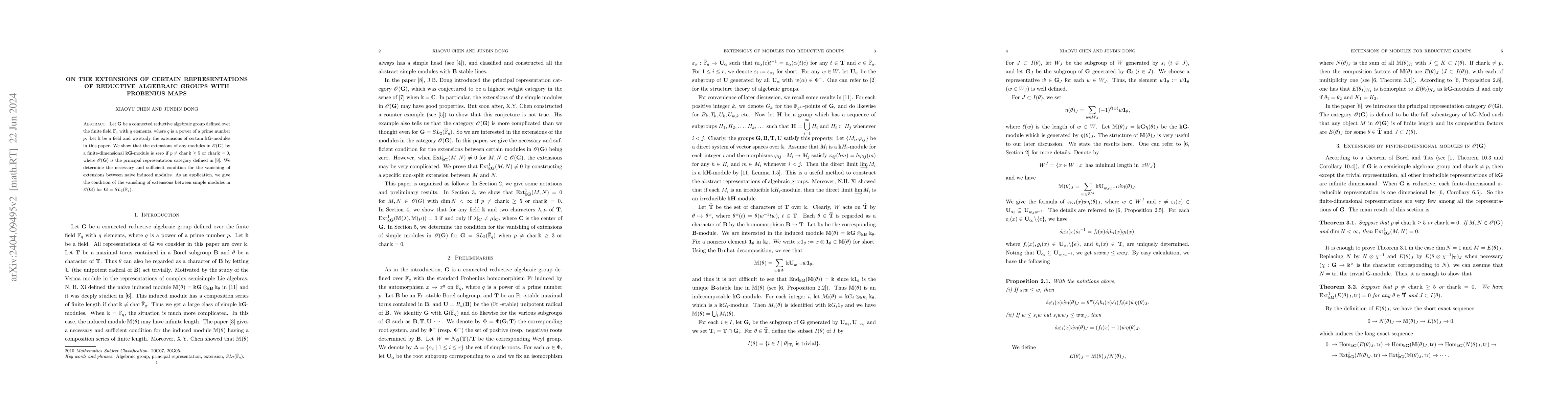 Thumbnail for On the extensions of certain representations of reductive algebraic
  groups with Frobenius maps