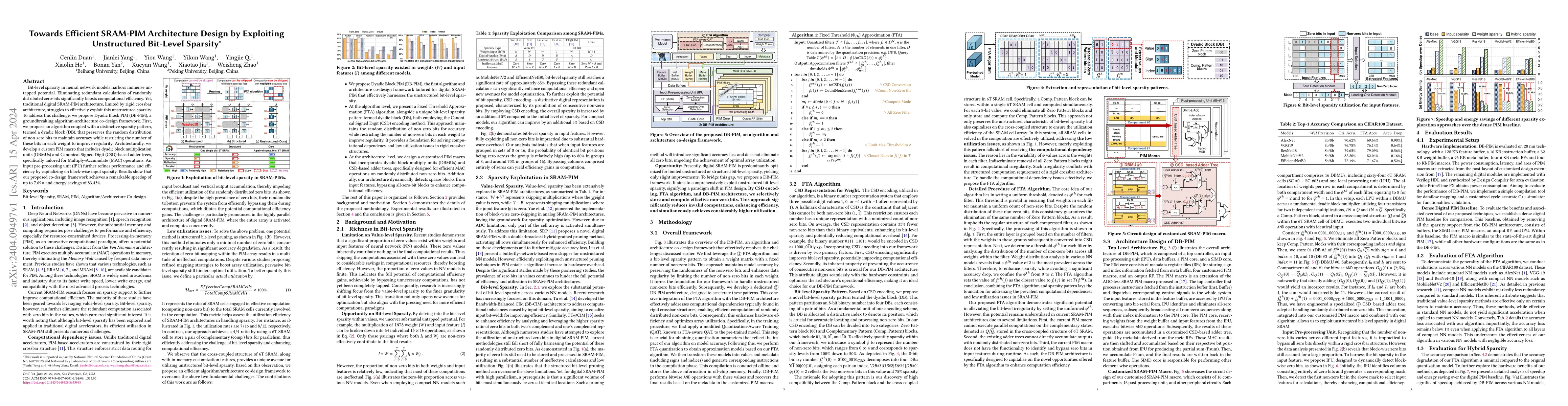 Thumbnail for Towards Efficient SRAM-PIM Architecture Design by Exploiting
  Unstructured Bit-Level Sparsity