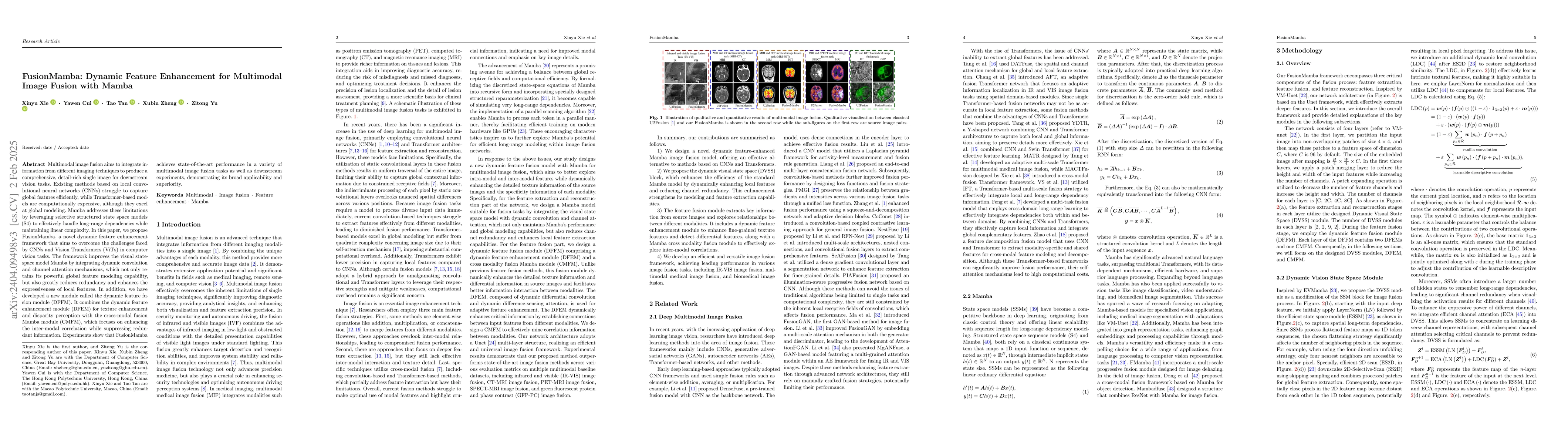 Thumbnail for FusionMamba: Dynamic Feature Enhancement for Multimodal Image Fusion
  with Mamba