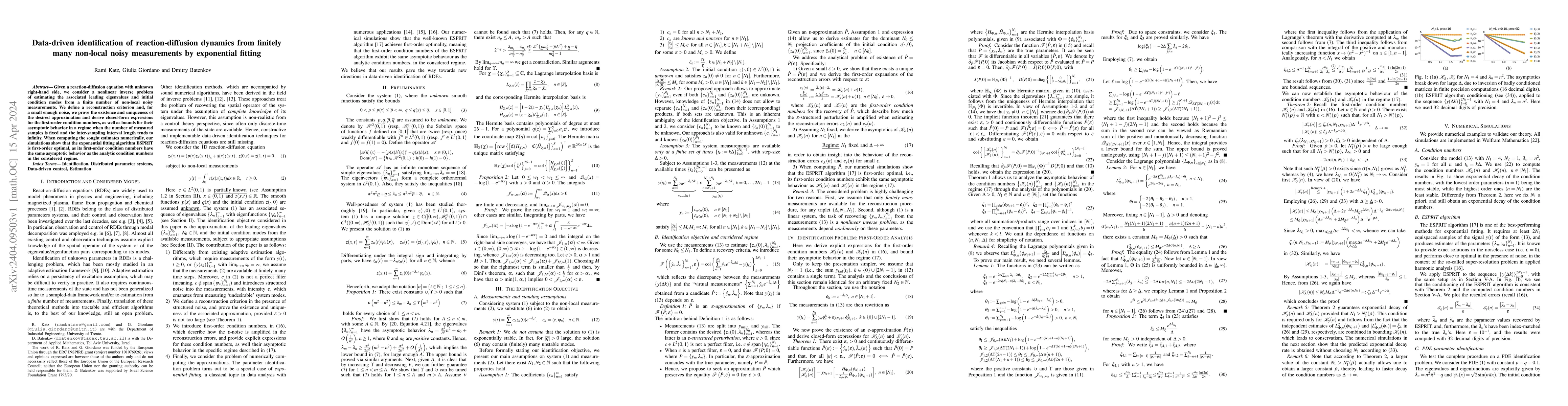 Thumbnail for Data-driven identification of reaction-diffusion dynamics from finitely
  many non-local noisy measurements by exponential fitting