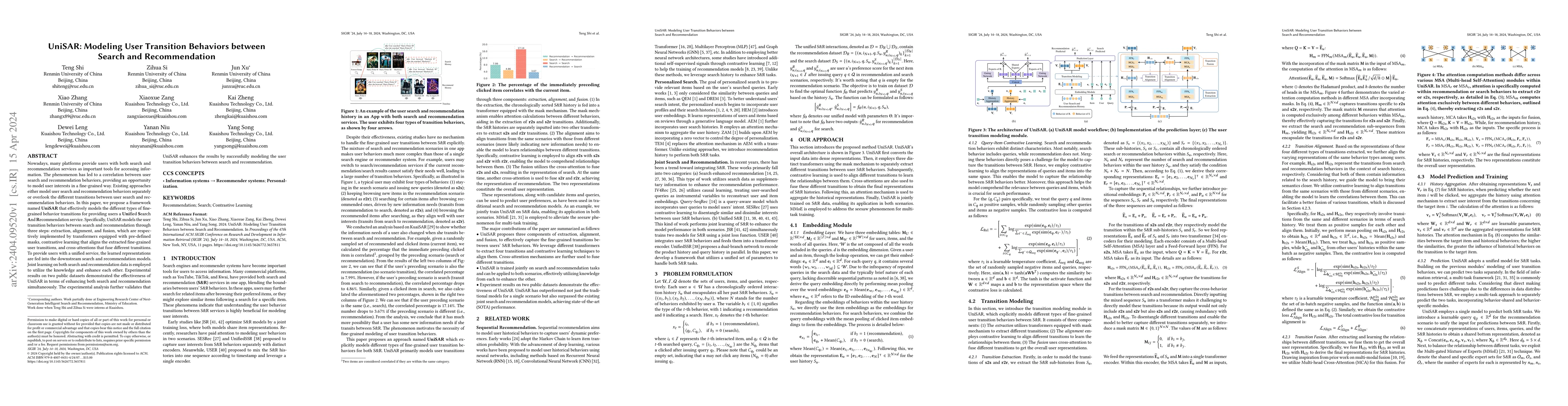 Thumbnail for UniSAR: Modeling User Transition Behaviors between Search and
  Recommendation