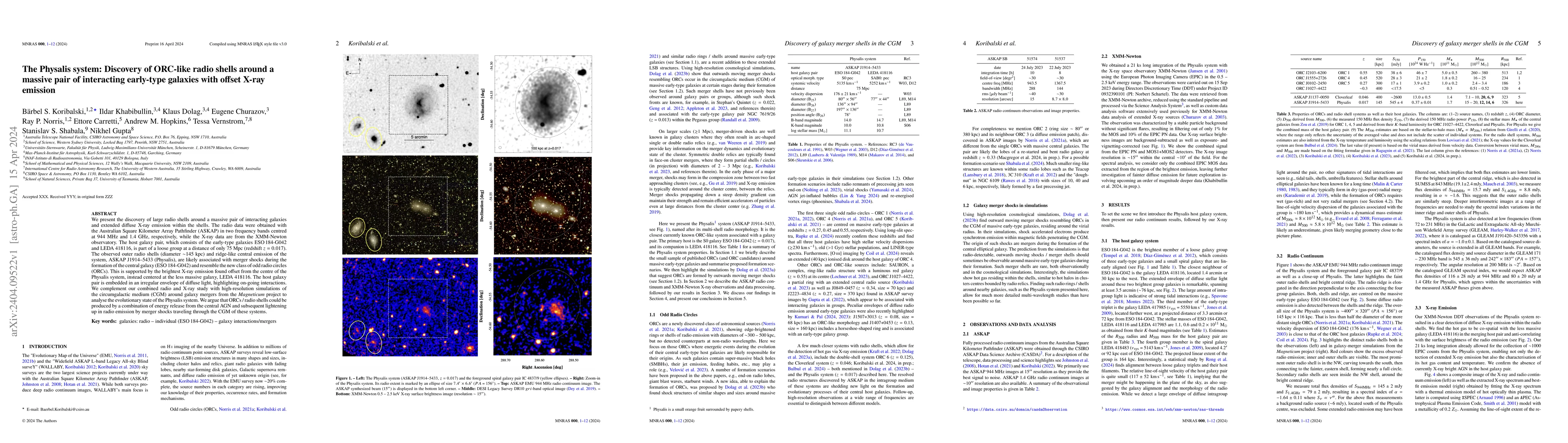 Thumbnail for The Physalis system: Discovery of ORC-like radio shells around a massive
  pair of interacting early-type galaxies with offset X-ray emission