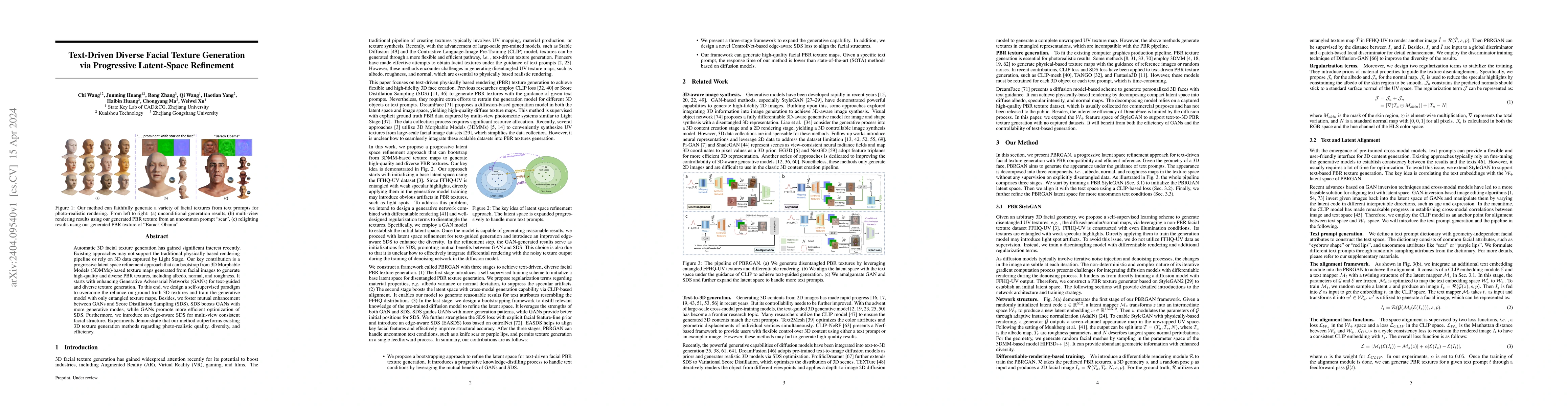 Thumbnail for Text-Driven Diverse Facial Texture Generation via Progressive
  Latent-Space Refinement
