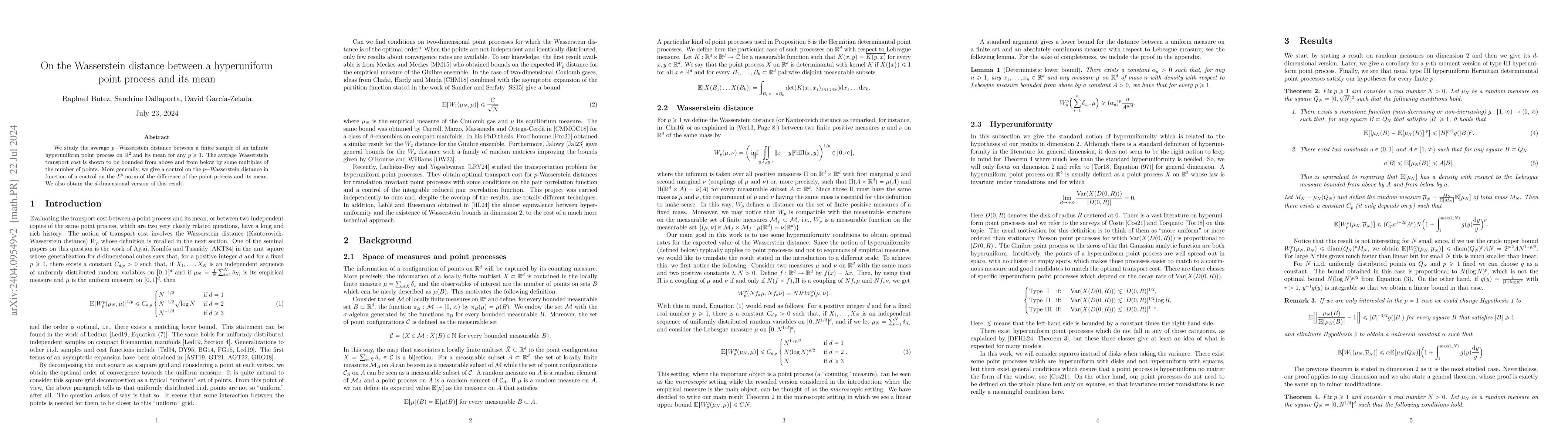 Thumbnail for On the Wasserstein distance between a hyperuniform point process and its
  mean