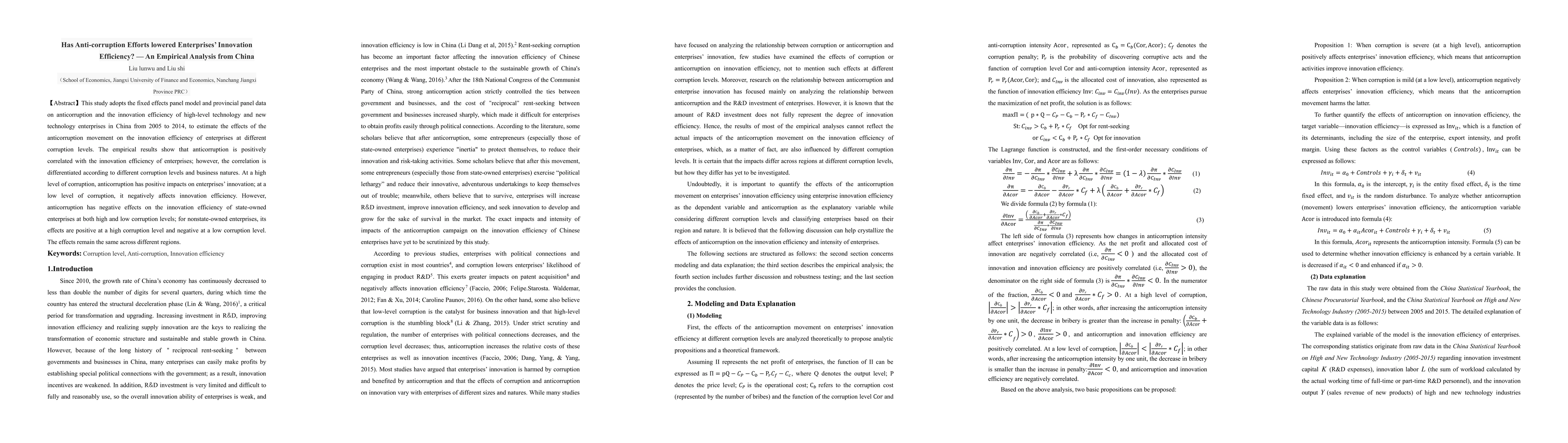 Thumbnail for Has Anti-corruption Efforts lowered Enterprises Innovation Efficiency?
  -An Empirical Analysis from China