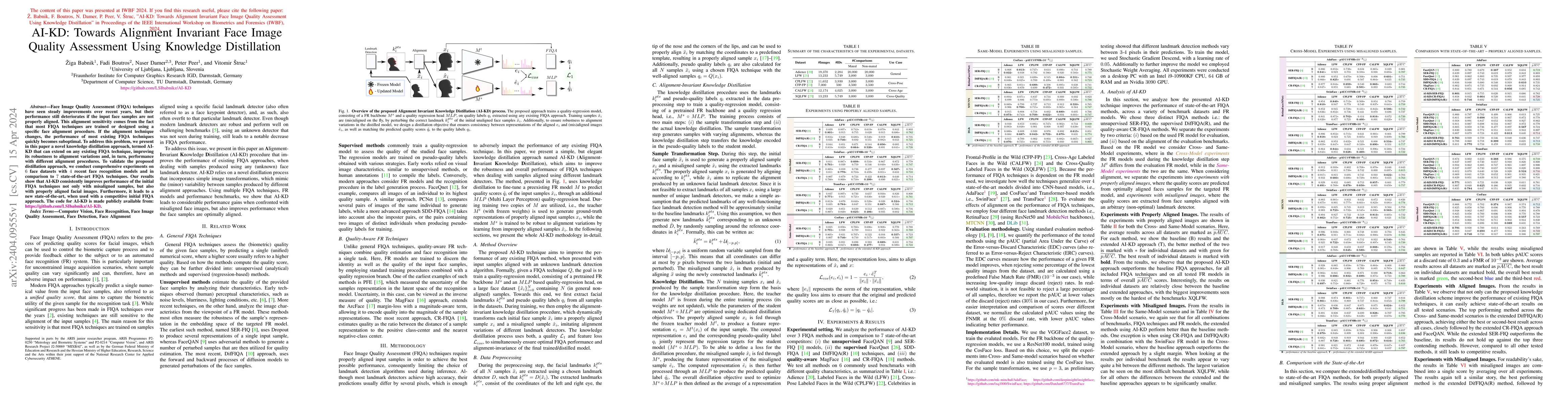 Thumbnail for AI-KD: Towards Alignment Invariant Face Image Quality Assessment Using
  Knowledge Distillation