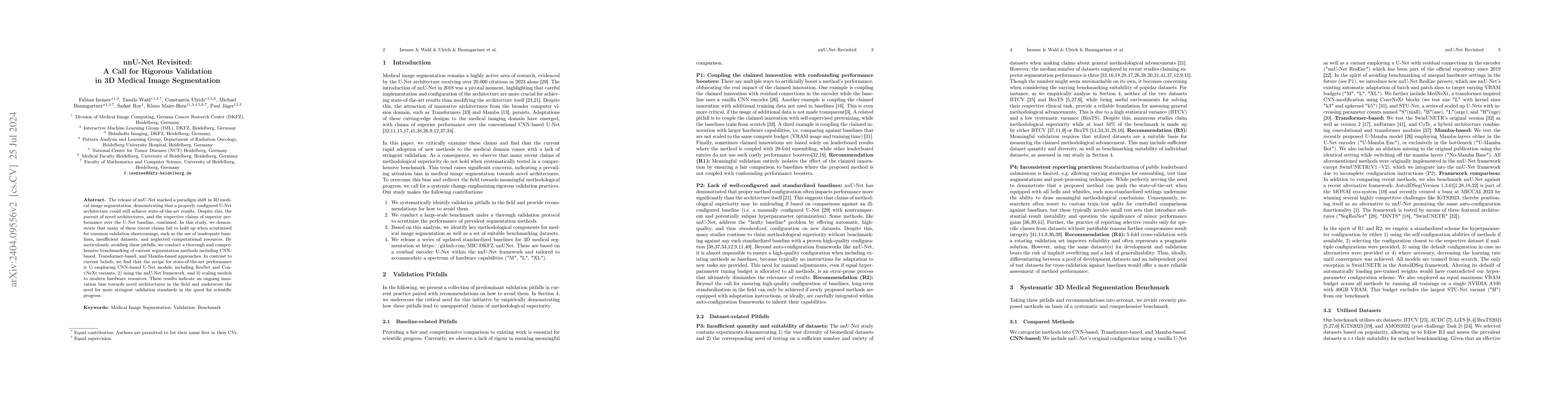 Thumbnail for nnU-Net Revisited: A Call for Rigorous Validation in 3D Medical Image
  Segmentation