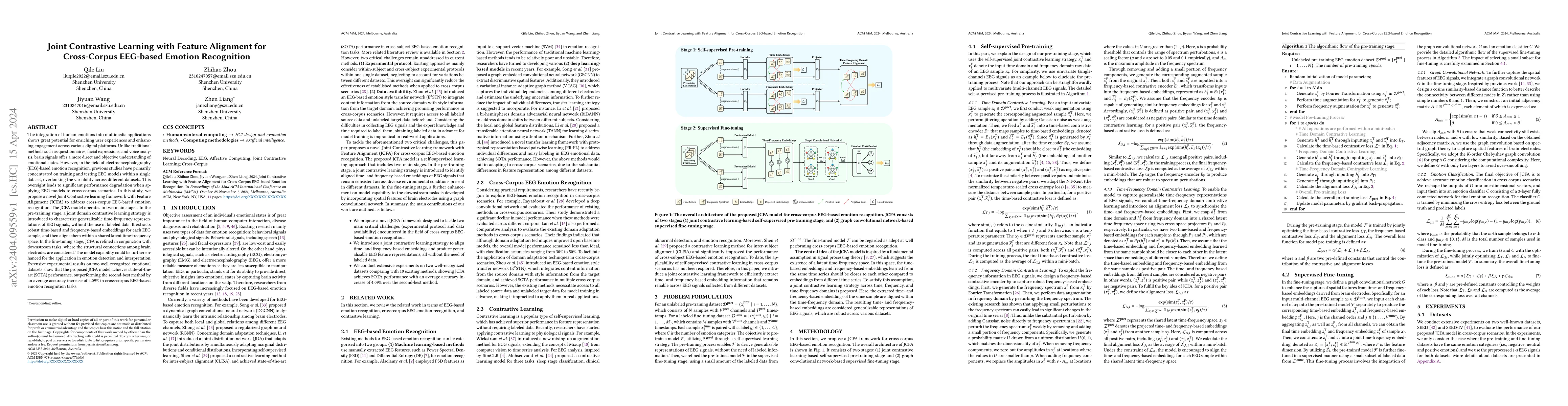 Thumbnail for Joint Contrastive Learning with Feature Alignment for Cross-Corpus
  EEG-based Emotion Recognition