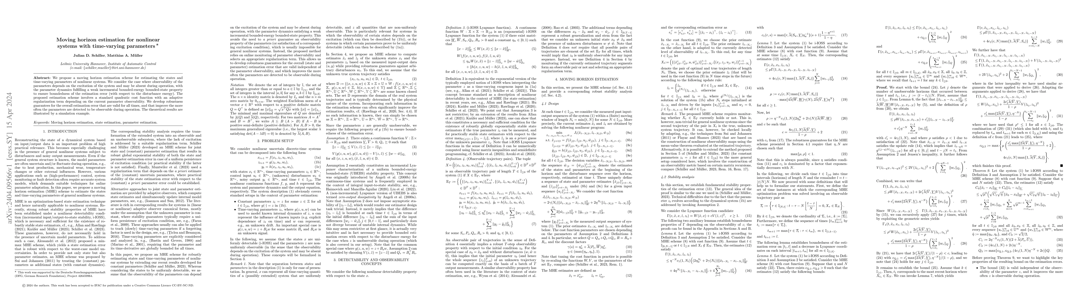 Thumbnail for Moving horizon estimation for nonlinear systems with time-varying
  parameters