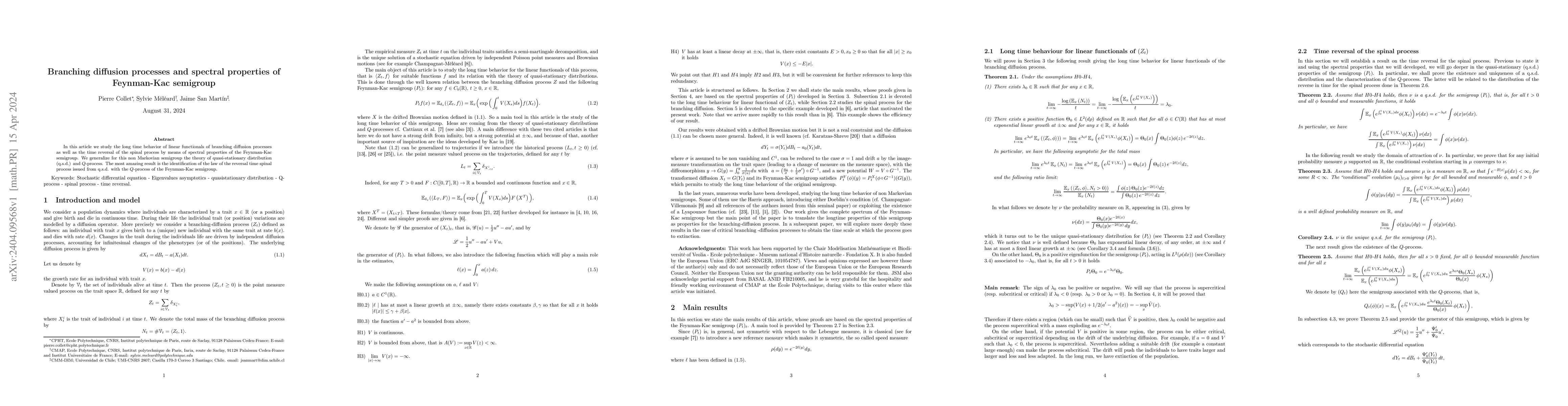 Thumbnail for Branching diffusion processes and spectral properties of Feynman-Kac
  semigroup