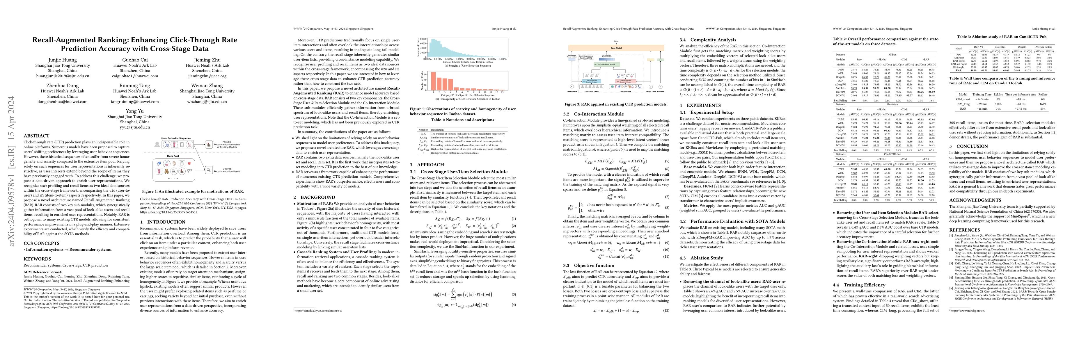 Thumbnail for Recall-Augmented Ranking: Enhancing Click-Through Rate Prediction
  Accuracy with Cross-Stage Data