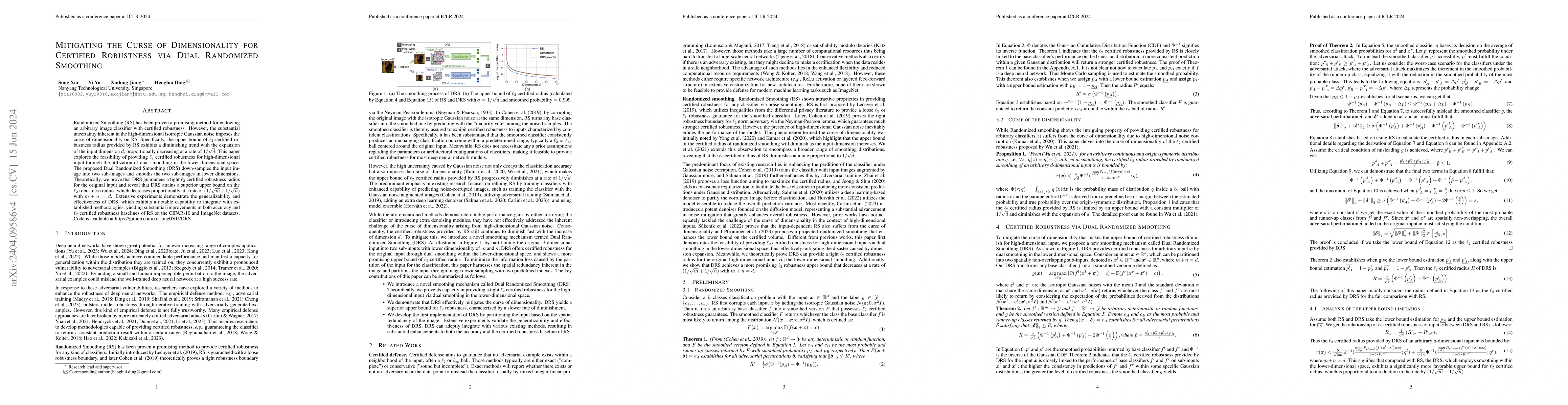 Thumbnail for Mitigating the Curse of Dimensionality for Certified Robustness via Dual
  Randomized Smoothing
