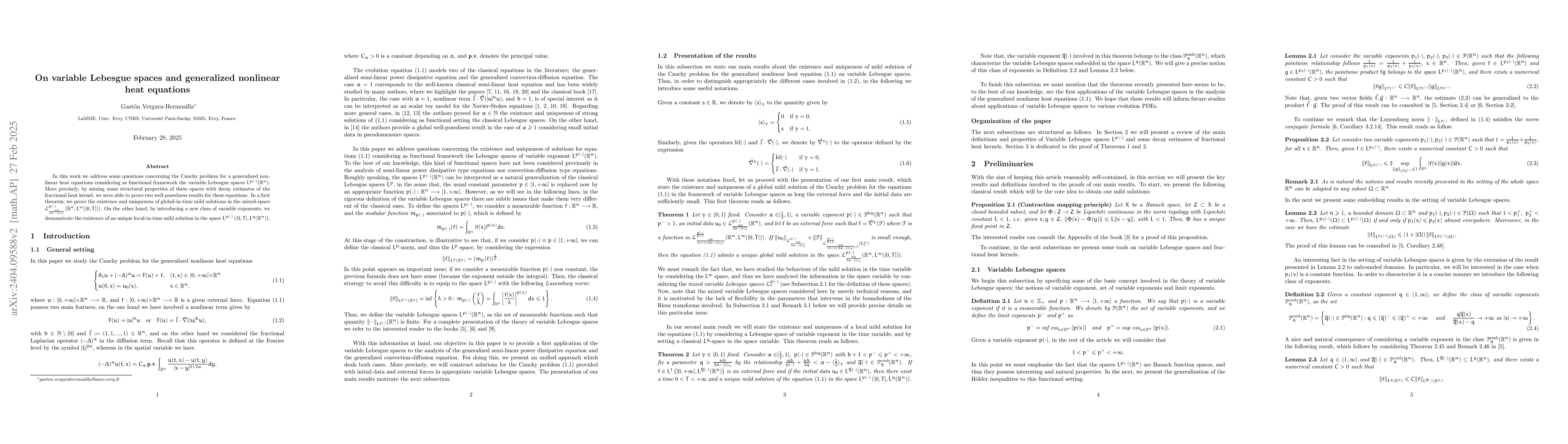 Thumbnail for On variable Lebesgue spaces and generalized nonlinear heat equations