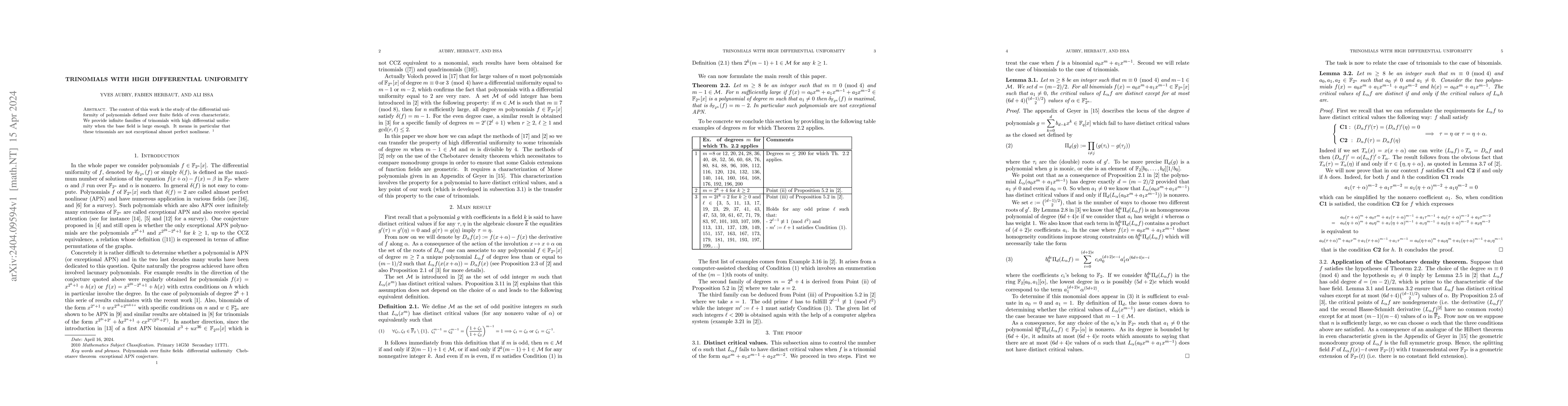 Thumbnail for Trinomials with high differential uniformity