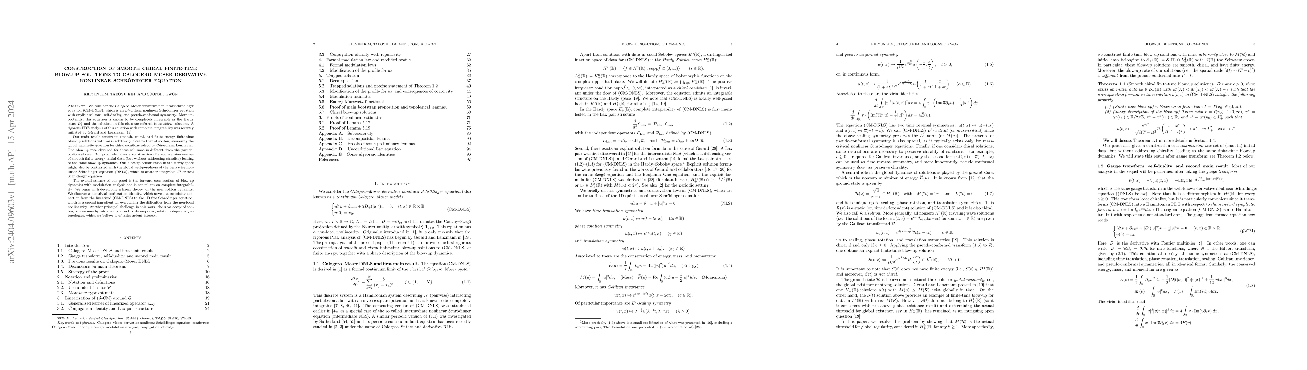Thumbnail for Construction of smooth chiral finite-time blow-up solutions to
  Calogero--Moser derivative nonlinear Schr\"odinger equation