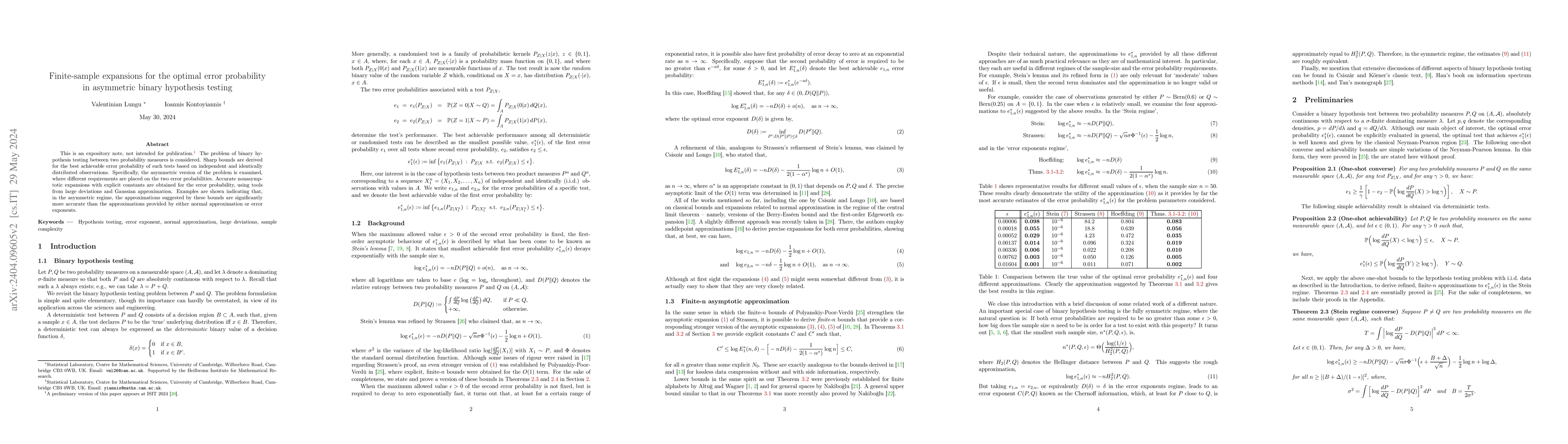 Thumbnail for Finite-sample expansions for the optimal error probability in asymmetric
  binary hypothesis testing