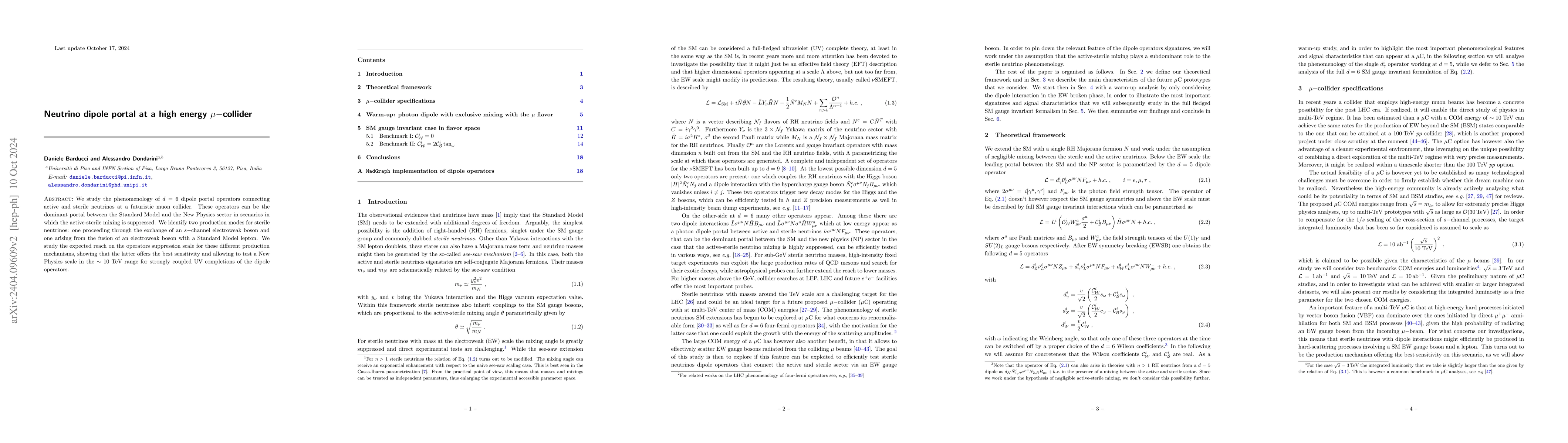 Thumbnail for Neutrino dipole portal at a high energy $\mu-$collider