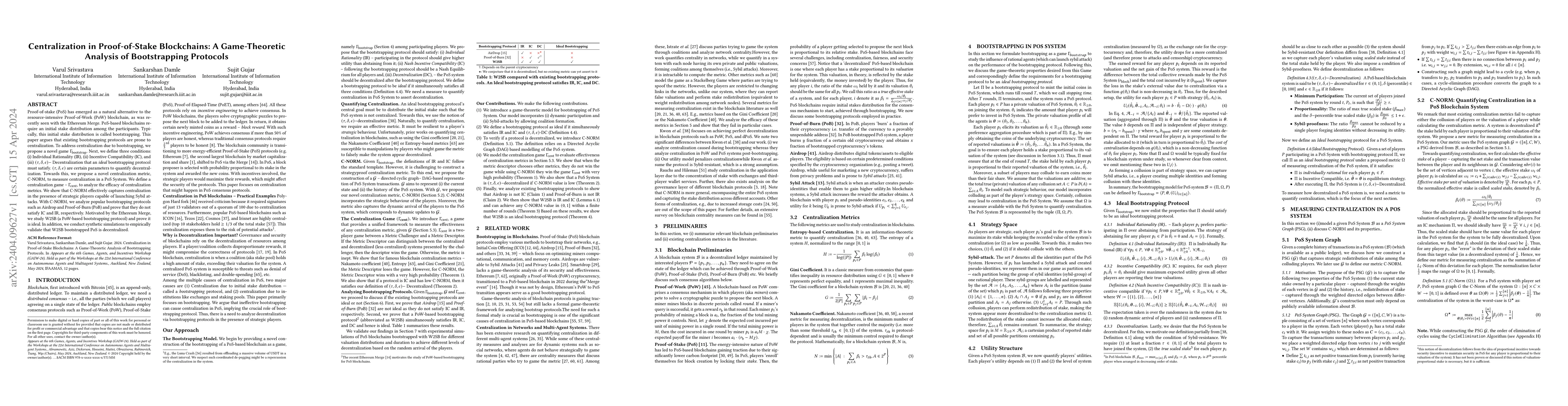 Thumbnail for Centralization in Proof-of-Stake Blockchains: A Game-Theoretic Analysis
  of Bootstrapping Protocols
