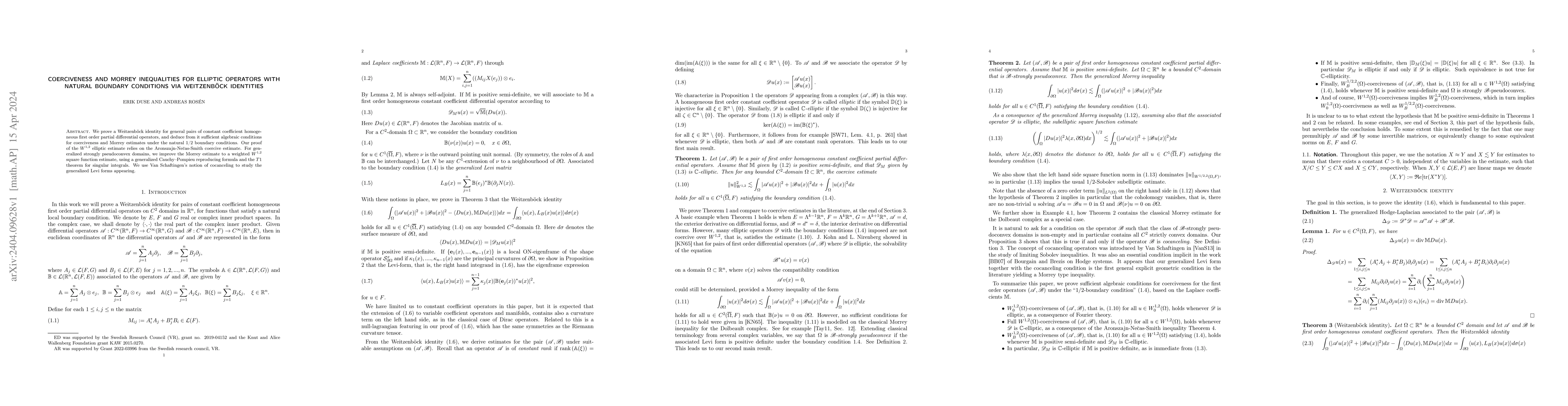 Thumbnail for Coerciveness and Morrey Inequalities for Elliptic Operators with Natural
  Boundary Conditions via Weitzenb\"ock Identities