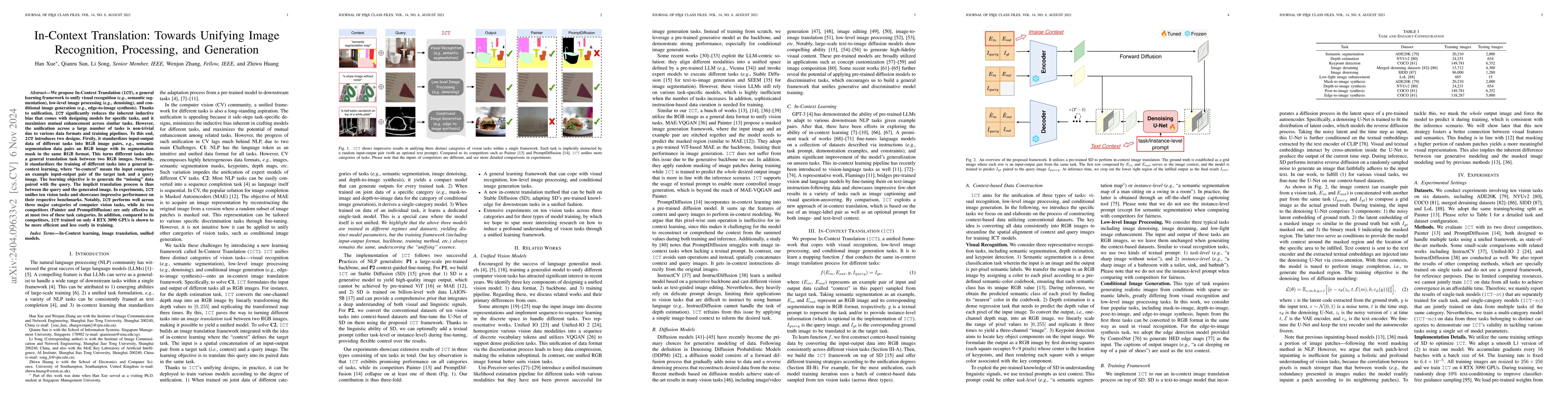 Thumbnail for In-Context Translation: Towards Unifying Image Recognition, Processing,
  and Generation