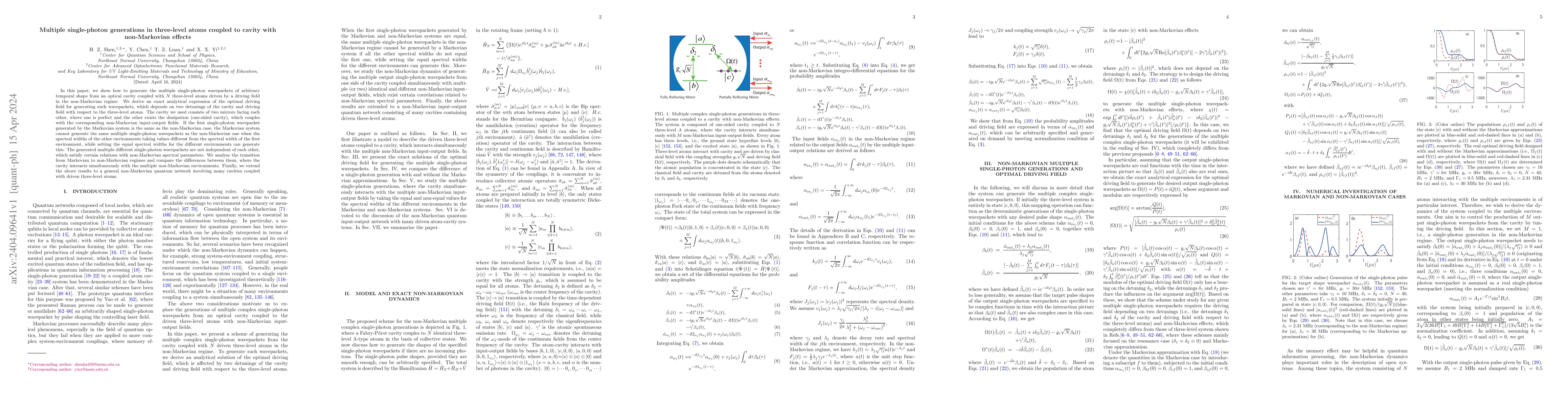 Thumbnail for Multiple single-photon generations in three-level atoms coupled to
  cavity with non-Markovian effects