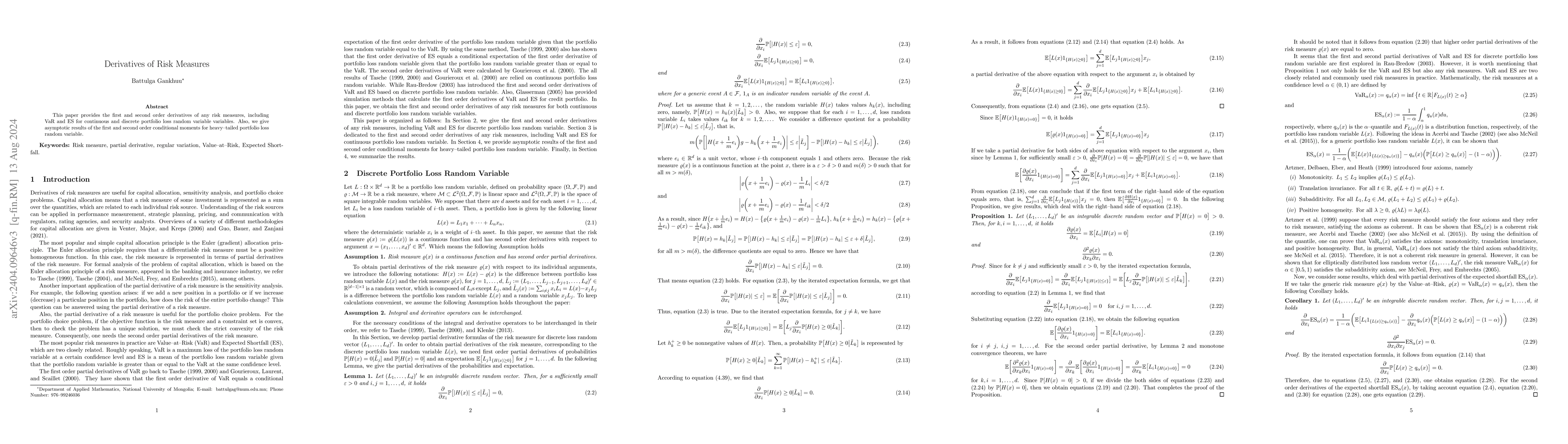 Thumbnail for Derivatives of Risk Measures