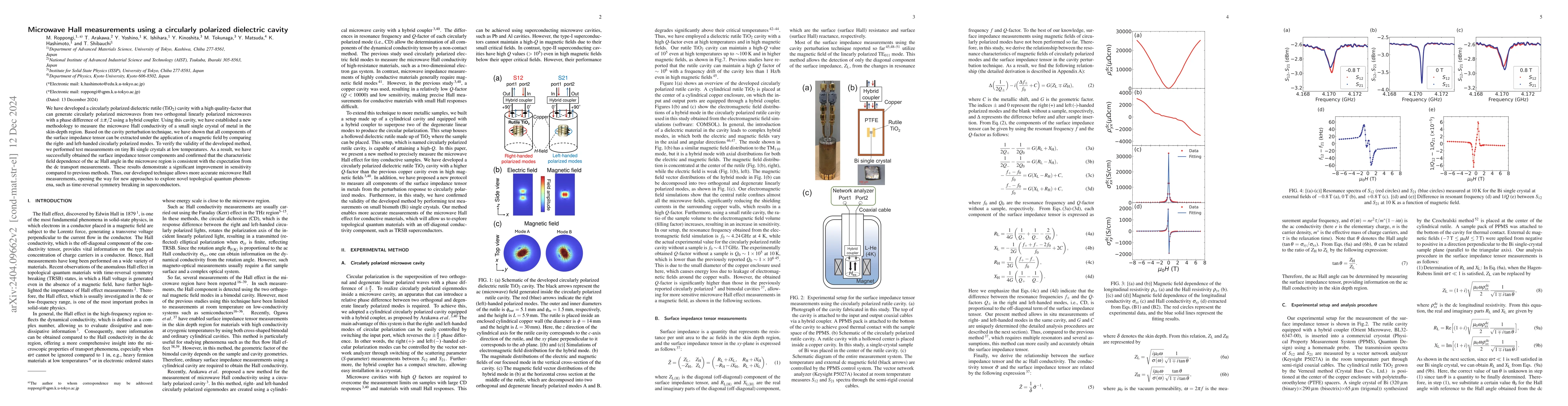 Thumbnail for Microwave Hall measurements using a circularly polarized dielectric
  cavity
