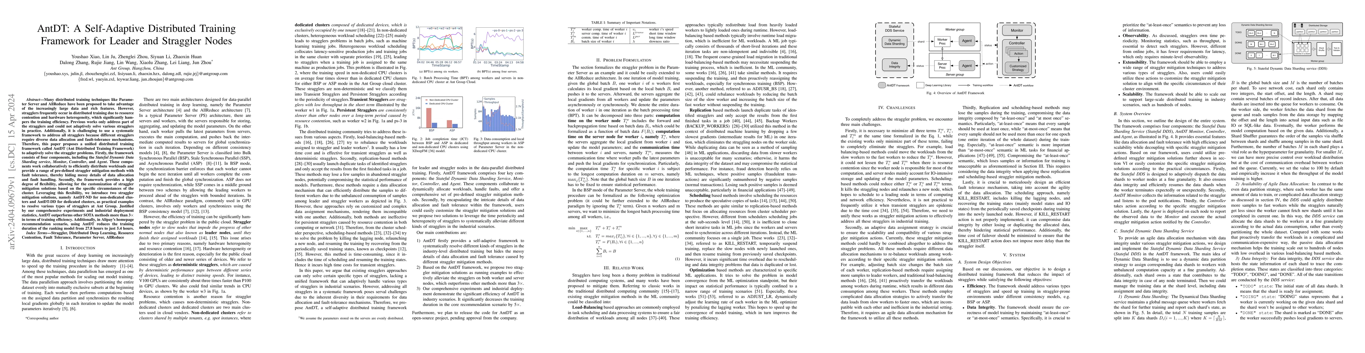 Thumbnail for AntDT: A Self-Adaptive Distributed Training Framework for Leader and
  Straggler Nodes
