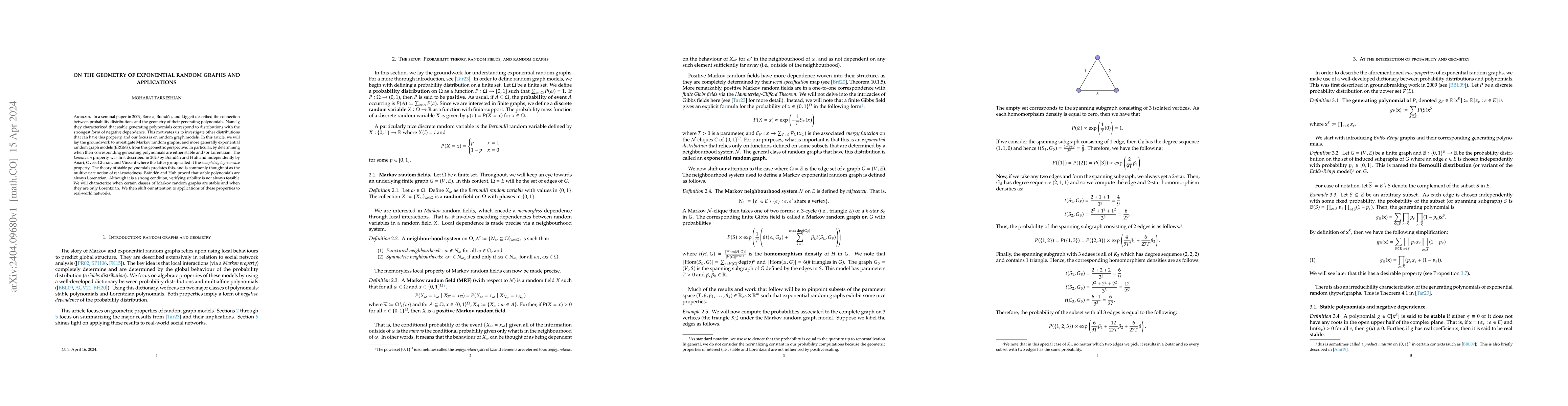 Thumbnail for On the geometry of exponential random graphs and applications