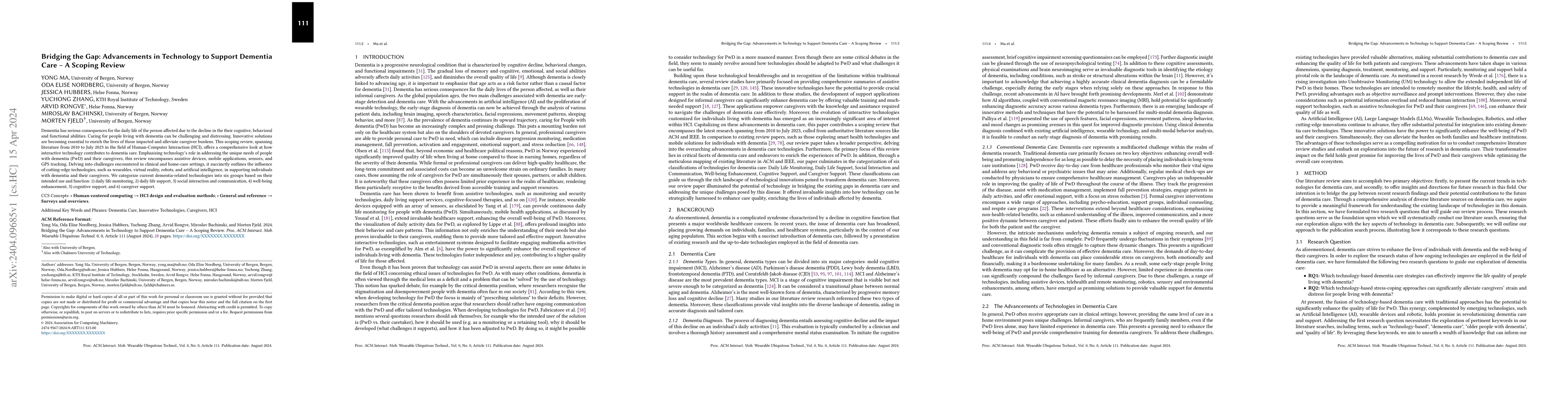 Thumbnail for Bridging the Gap: Advancements in Technology to Support Dementia Care --
  A Scoping Review
