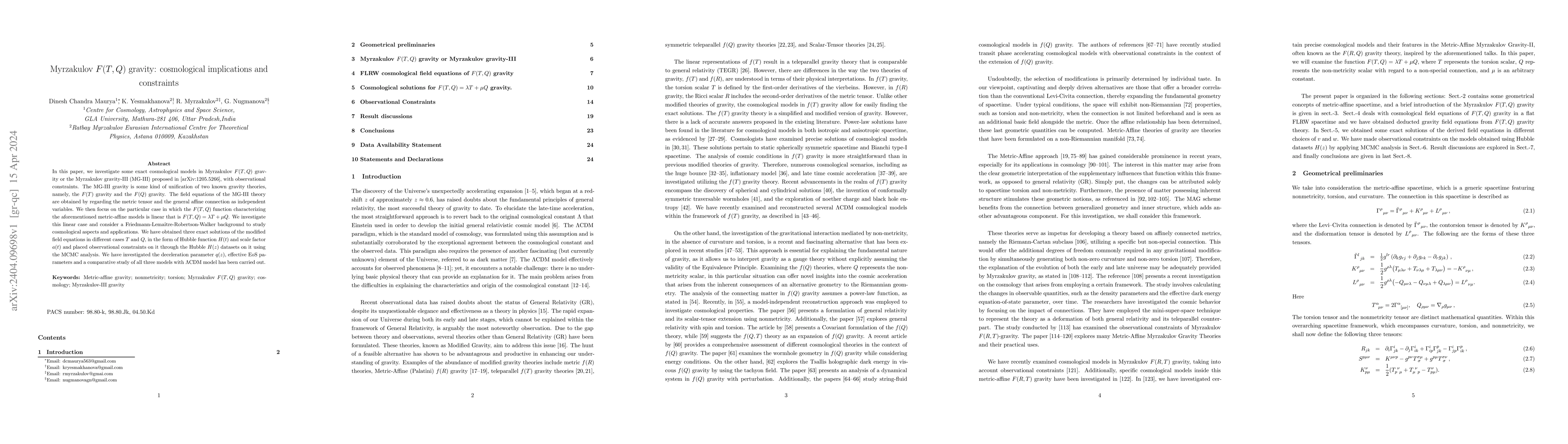 Thumbnail for Myrzakulov $F(T,Q)$ gravity: cosmological implications and constraints
