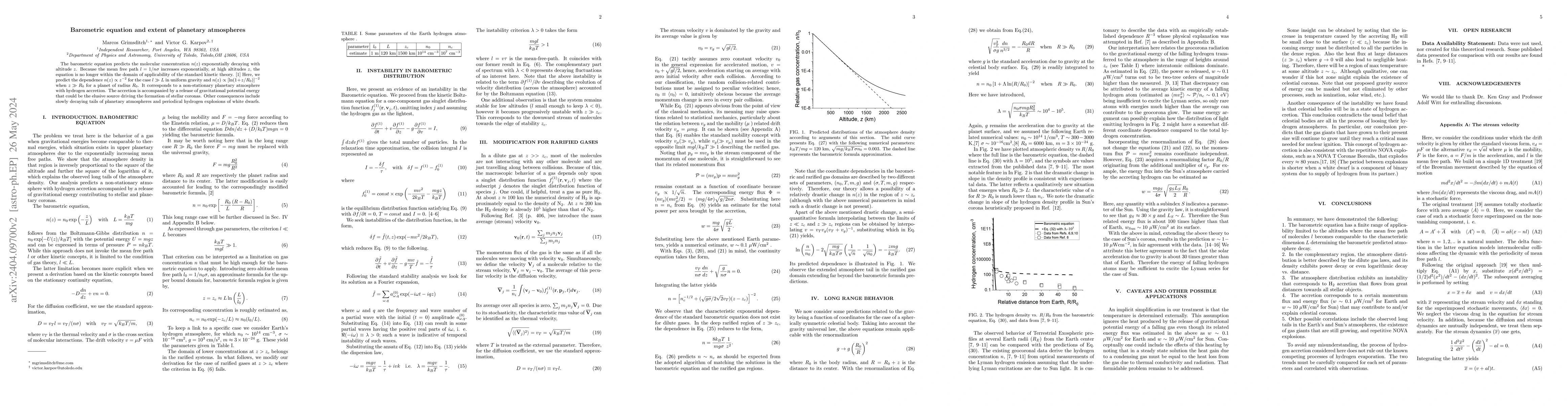 Thumbnail for Revisiting the barometric equation and the extent of a planetary
  atmosphere