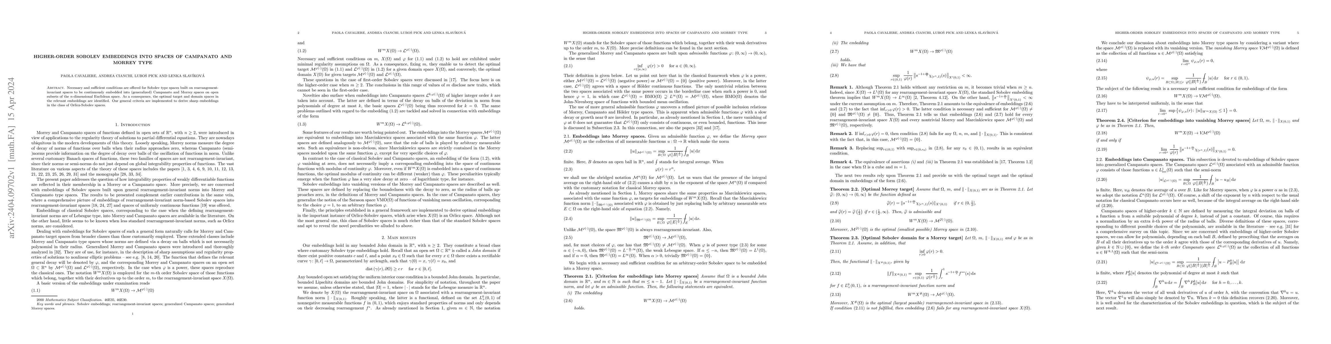 Thumbnail for Higher-order Sobolev embeddings into spaces of Campanato and Morrey type