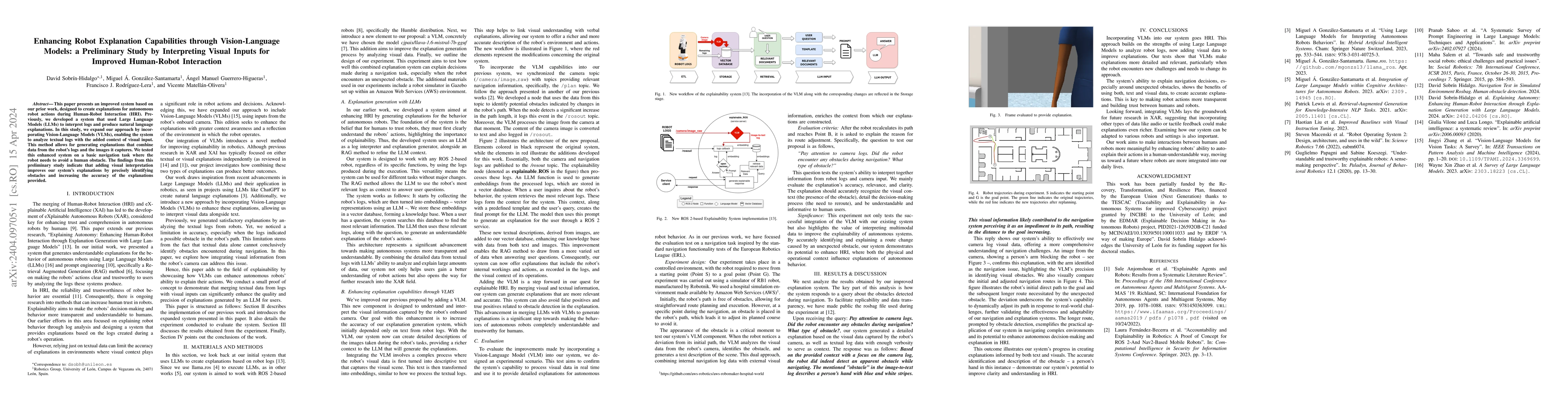 Thumbnail for Enhancing Robot Explanation Capabilities through Vision-Language Models:
  a Preliminary Study by Interpreting Visual Inputs for Improved Human-Robot
  Interaction