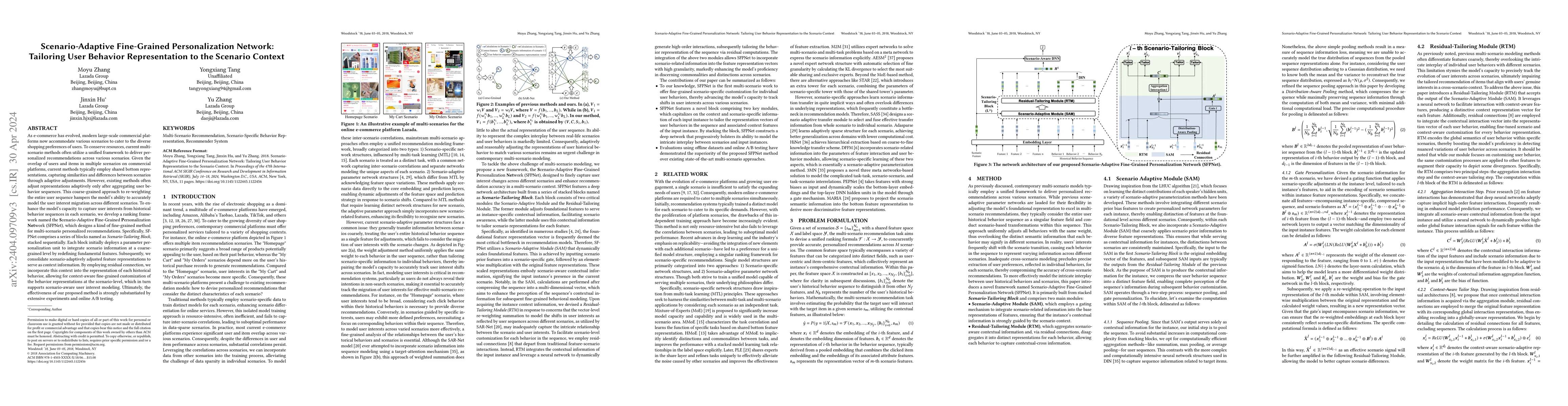 Thumbnail for Scenario-Adaptive Fine-Grained Personalization Network: Tailoring User
  Behavior Representation to the Scenario Context