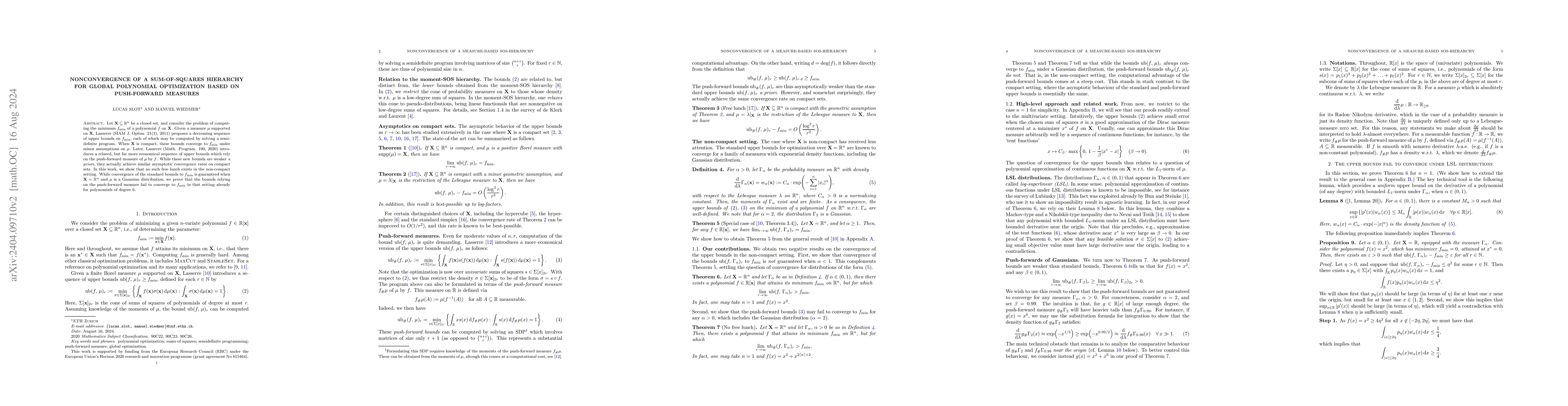 Thumbnail for Nonconvergence of a sum-of-squares hierarchy for global polynomial
  optimization based on push-forward measures
