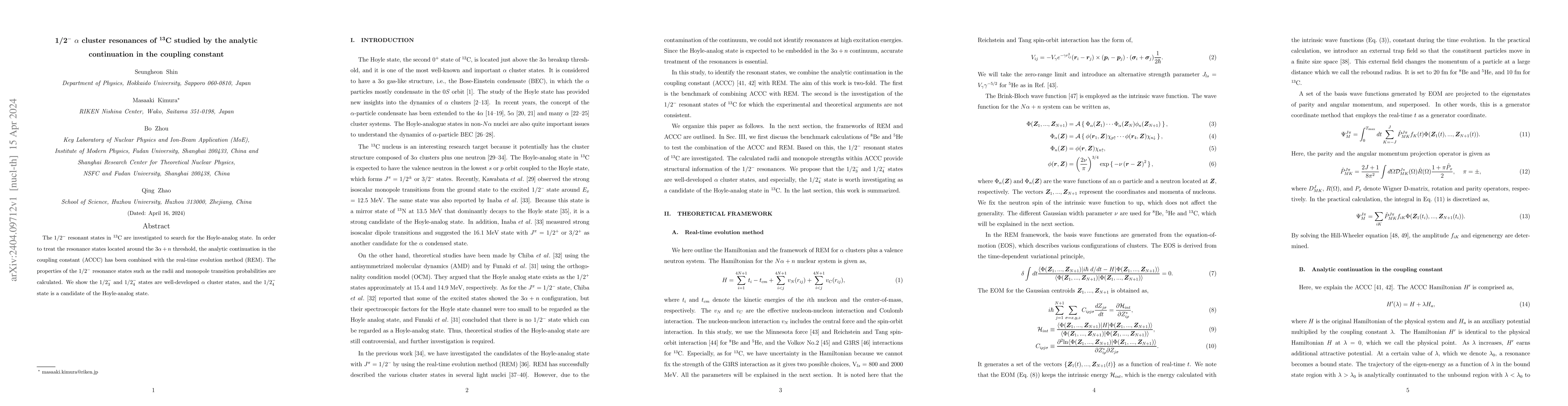 Thumbnail for 1/2$^-$ $\alpha$ cluster resonances of $^{13}$C studied by the analytic
  continuation in the coupling constant
