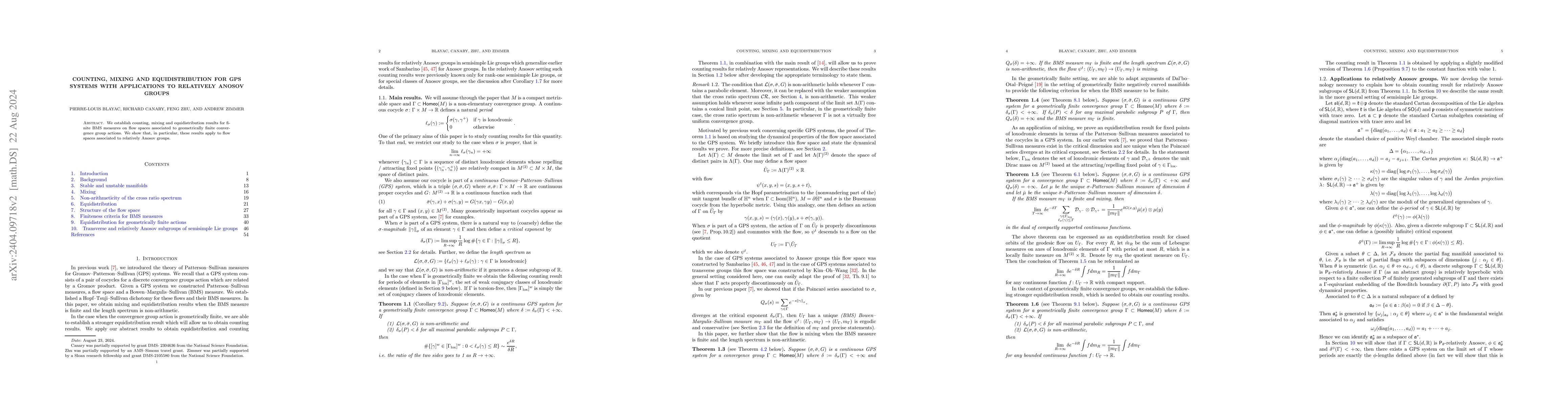Thumbnail for Counting, mixing and equidistribution for GPS systems with applications
  to relatively Anosov groups