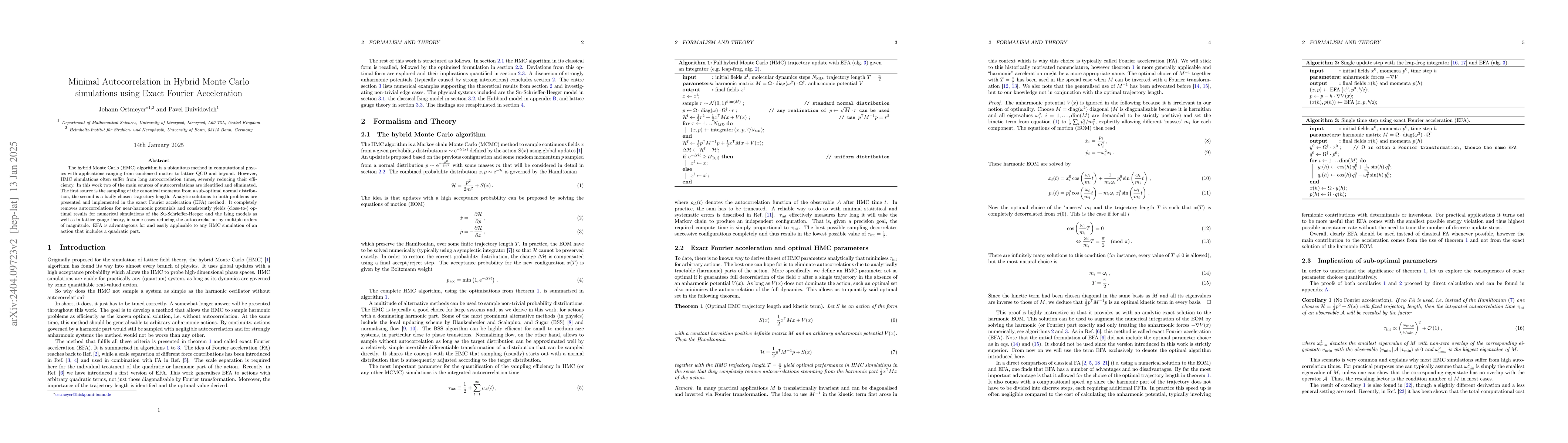 Thumbnail for Minimal Autocorrelation in Hybrid Monte Carlo simulations using Exact
  Fourier Acceleration